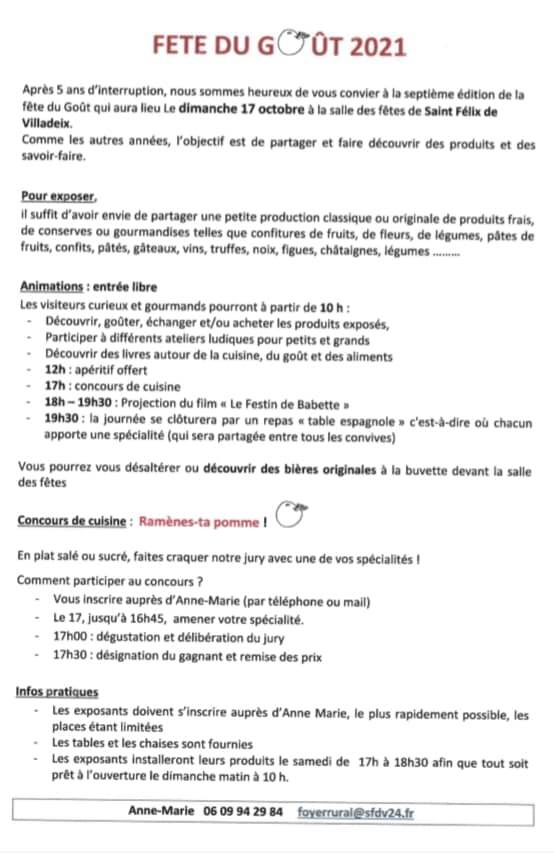 Best of Bergerac Agenda Fête du Goût 2021 Programme Saint-Félix-de-Villadeix